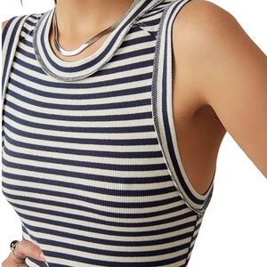 Free People Women's Kate Striped Sleeveless Tee, Navy & White, XS